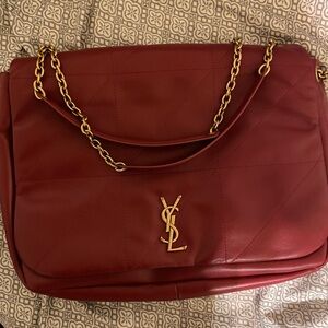 Yves Saint Laurent Red Leather Shoulder Bag with Gold Chain